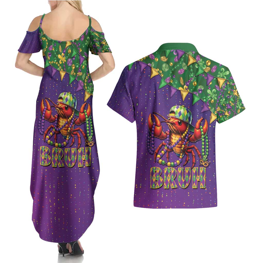 Funny Crawfish Carnival Couples Matching Summer Maxi Dress and Hawaiian Shirt It's Mardi Gras Bruh - Wonder Print Shop