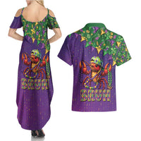 Funny Crawfish Carnival Couples Matching Summer Maxi Dress and Hawaiian Shirt It's Mardi Gras Bruh - Wonder Print Shop