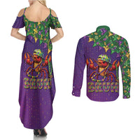 Funny Crawfish Carnival Couples Matching Summer Maxi Dress and Long Sleeve Button Shirt It's Mardi Gras Bruh - Wonder Print Shop