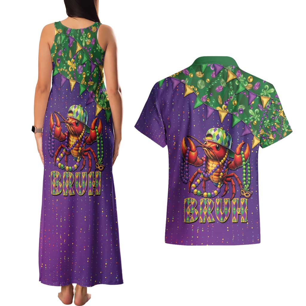 Funny Crawfish Carnival Couples Matching Tank Maxi Dress and Hawaiian Shirt It's Mardi Gras Bruh - Wonder Print Shop
