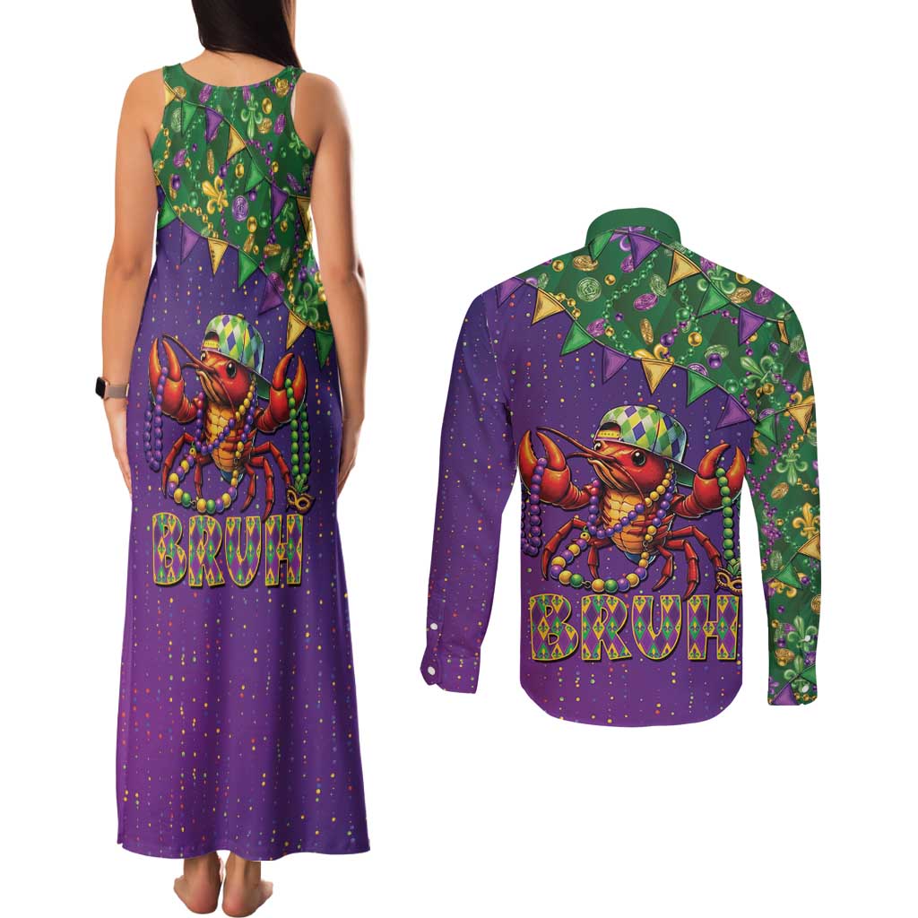 Funny Crawfish Carnival Couples Matching Tank Maxi Dress and Long Sleeve Button Shirt It's Mardi Gras Bruh - Wonder Print Shop