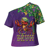 Funny Crawfish Carnival Cross Shoulder Shirt It's Mardi Gras Bruh - Wonder Print Shop