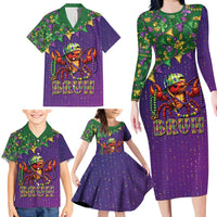 Funny Crawfish Carnival Family Matching Long Sleeve Bodycon Dress and Hawaiian Shirt It's Mardi Gras Bruh - Wonder Print Shop