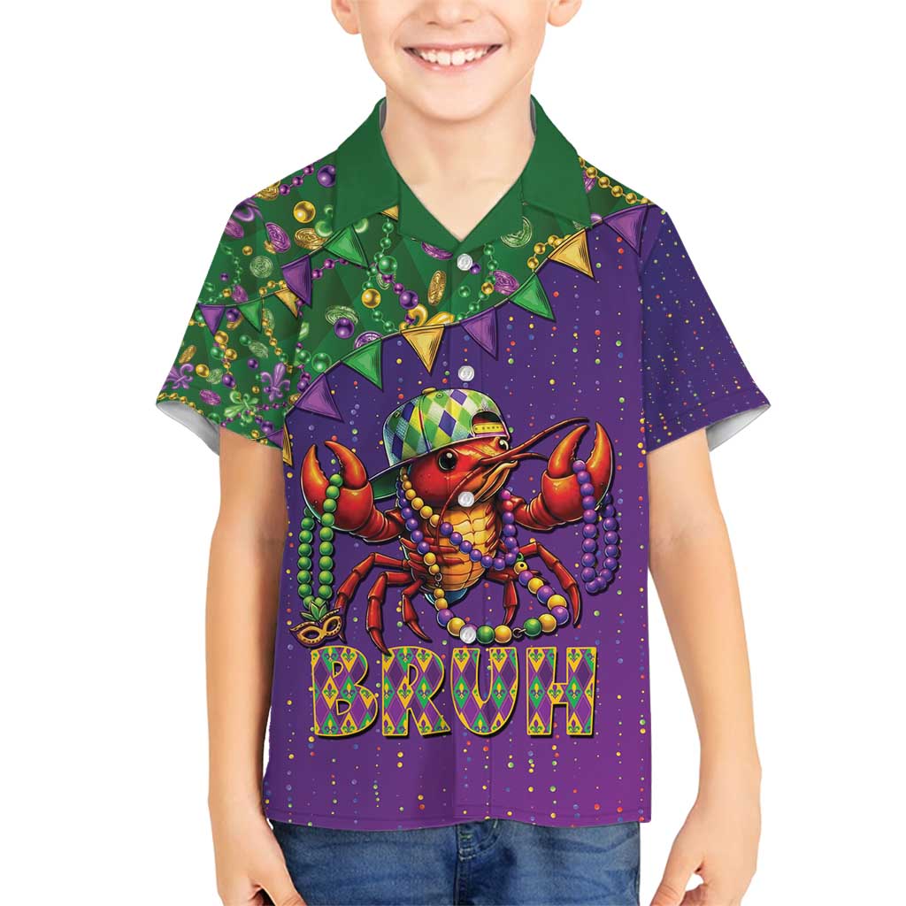 Funny Crawfish Carnival Family Matching Long Sleeve Bodycon Dress and Hawaiian Shirt It's Mardi Gras Bruh - Wonder Print Shop