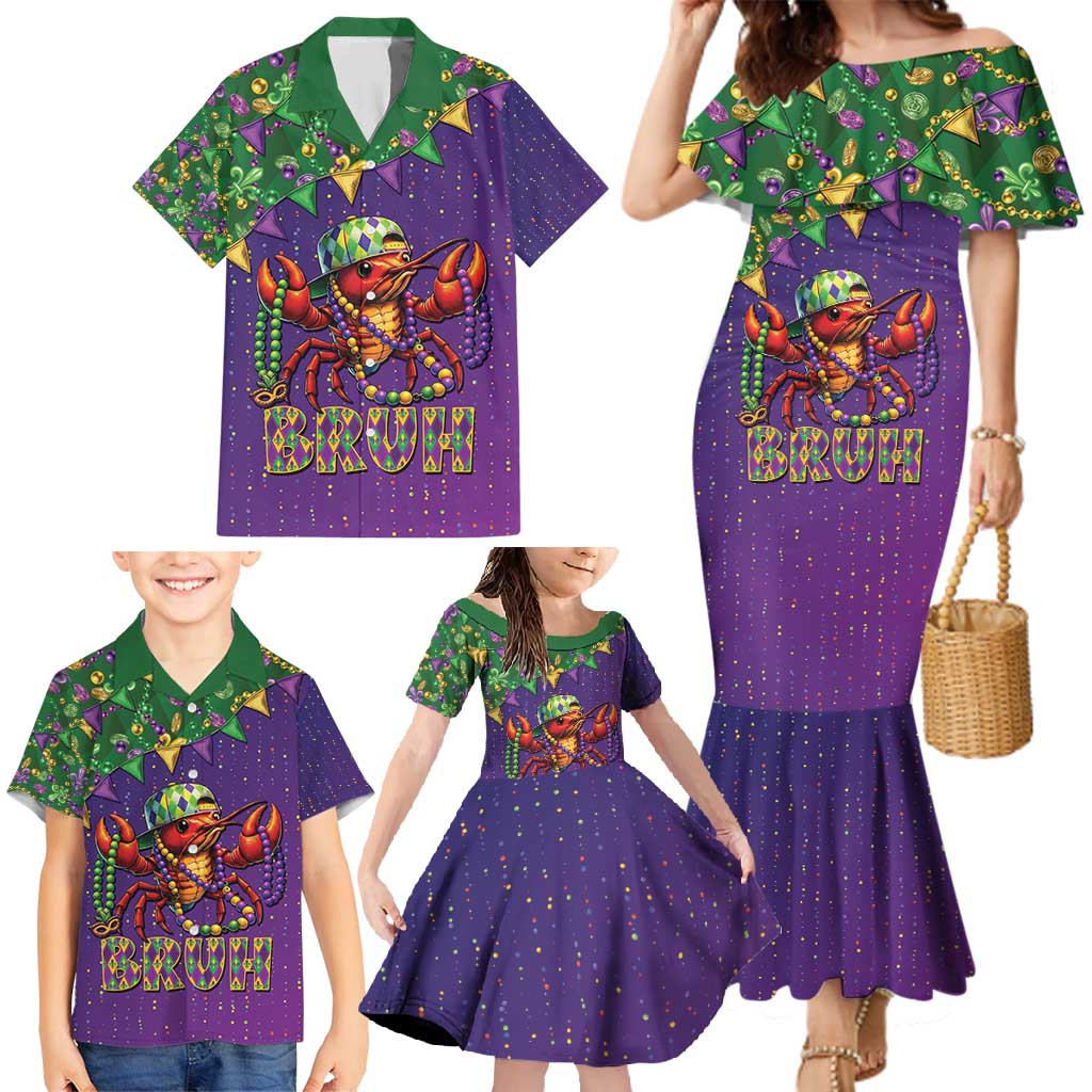 Funny Crawfish Carnival Family Matching Mermaid Dress and Hawaiian Shirt It's Mardi Gras Bruh - Wonder Print Shop