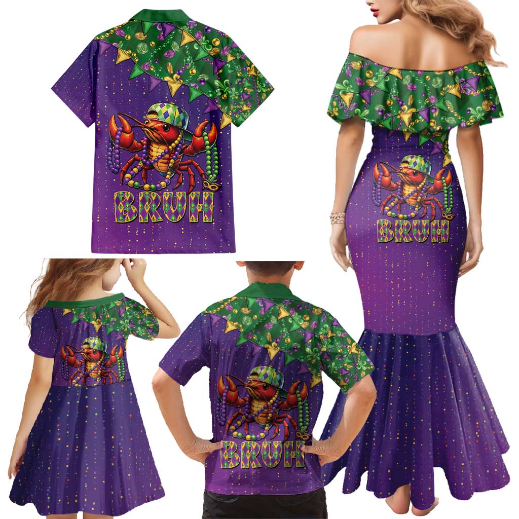 Funny Crawfish Carnival Family Matching Mermaid Dress and Hawaiian Shirt It's Mardi Gras Bruh - Wonder Print Shop