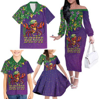 Funny Crawfish Carnival Family Matching Off The Shoulder Long Sleeve Dress and Hawaiian Shirt It's Mardi Gras Bruh - Wonder Print Shop