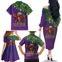 Funny Crawfish Carnival Family Matching Off The Shoulder Long Sleeve Dress and Hawaiian Shirt It's Mardi Gras Bruh - Wonder Print Shop