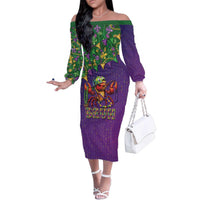 Funny Crawfish Carnival Family Matching Off The Shoulder Long Sleeve Dress and Hawaiian Shirt It's Mardi Gras Bruh - Wonder Print Shop