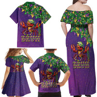Funny Crawfish Carnival Family Matching Off Shoulder Maxi Dress and Hawaiian Shirt It's Mardi Gras Bruh - Wonder Print Shop