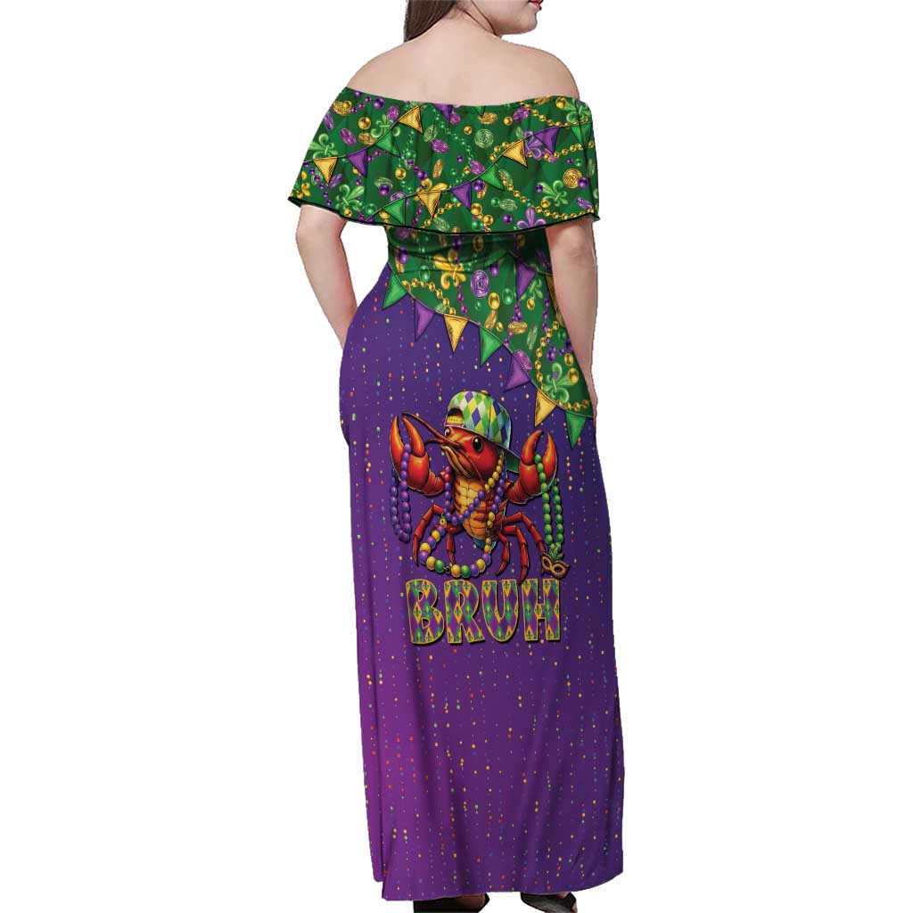 Funny Crawfish Carnival Family Matching Off Shoulder Maxi Dress and Hawaiian Shirt It's Mardi Gras Bruh - Wonder Print Shop