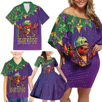 Funny Crawfish Carnival Family Matching Off Shoulder Short Dress and Hawaiian Shirt It's Mardi Gras Bruh - Wonder Print Shop