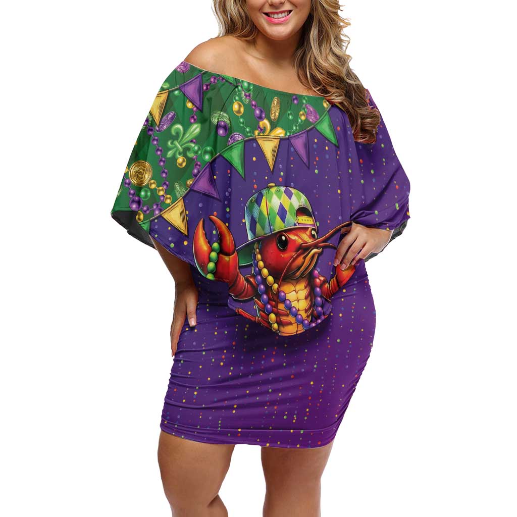 Funny Crawfish Carnival Family Matching Off Shoulder Short Dress and Hawaiian Shirt It's Mardi Gras Bruh - Wonder Print Shop