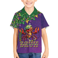 Funny Crawfish Carnival Family Matching Off Shoulder Short Dress and Hawaiian Shirt It's Mardi Gras Bruh - Wonder Print Shop
