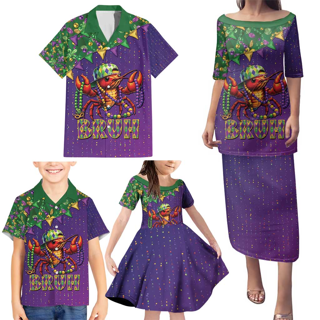 Funny Crawfish Carnival Family Matching Puletasi and Hawaiian Shirt It's Mardi Gras Bruh - Wonder Print Shop