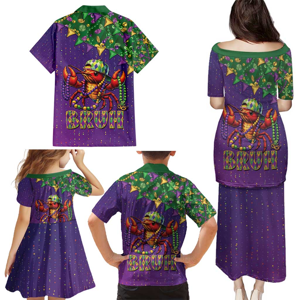 Funny Crawfish Carnival Family Matching Puletasi and Hawaiian Shirt It's Mardi Gras Bruh - Wonder Print Shop