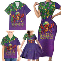 Funny Crawfish Carnival Family Matching Short Sleeve Bodycon Dress and Hawaiian Shirt It's Mardi Gras Bruh - Wonder Print Shop