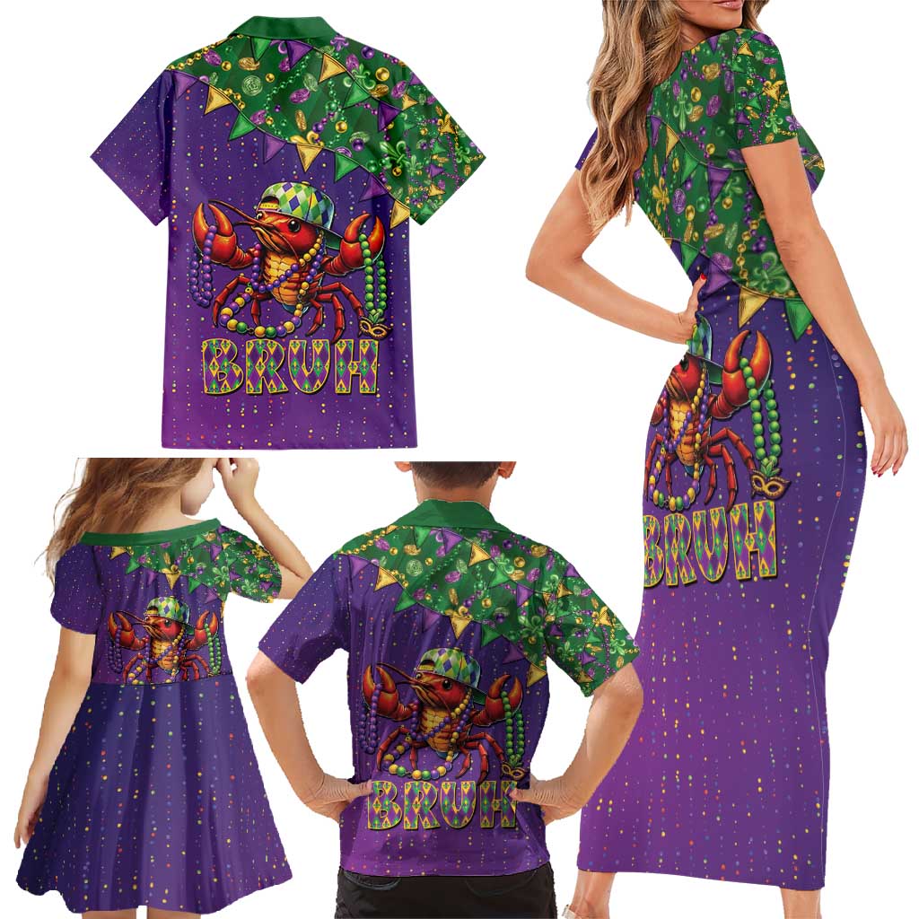 Funny Crawfish Carnival Family Matching Short Sleeve Bodycon Dress and Hawaiian Shirt It's Mardi Gras Bruh - Wonder Print Shop