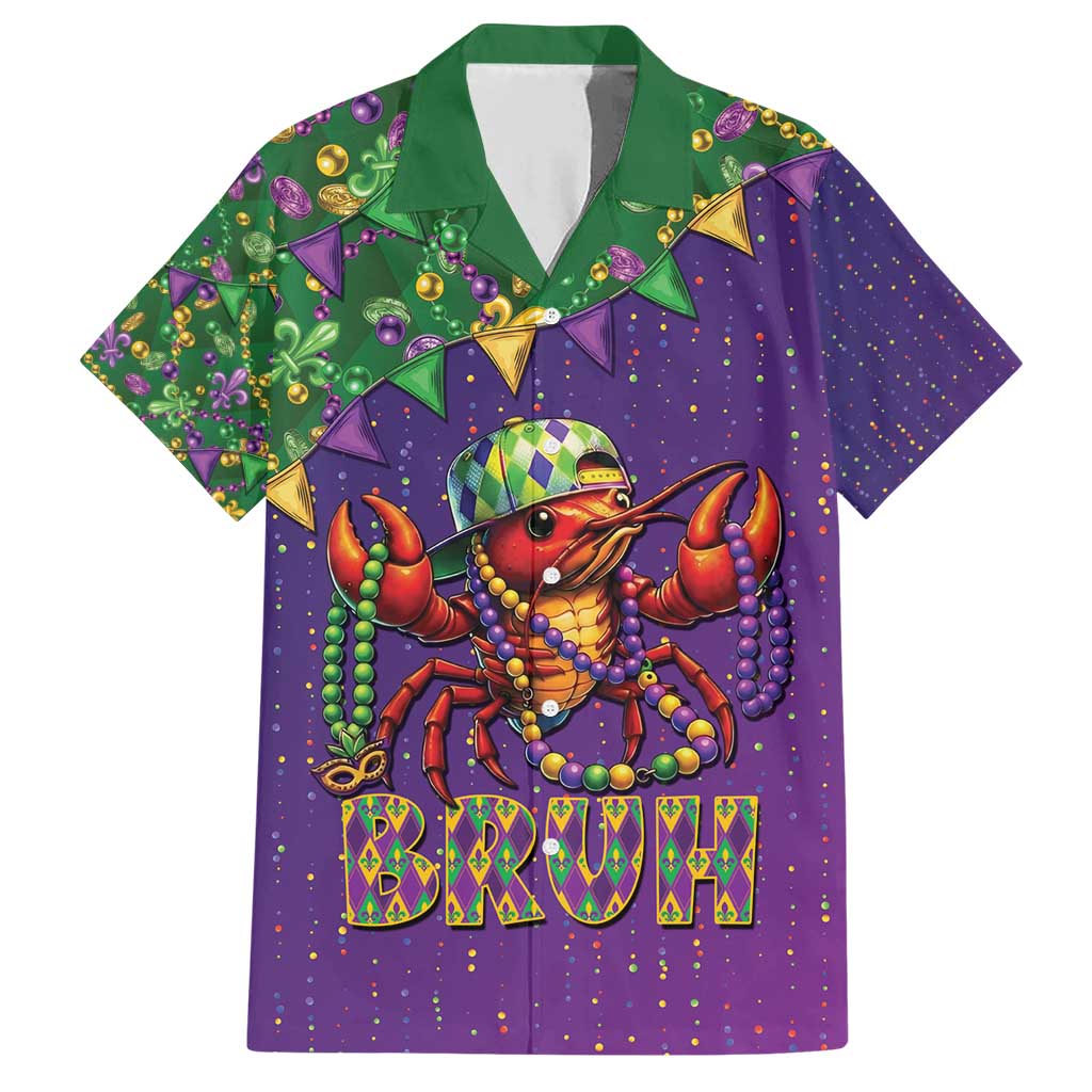 Funny Crawfish Carnival Family Matching Short Sleeve Bodycon Dress and Hawaiian Shirt It's Mardi Gras Bruh - Wonder Print Shop