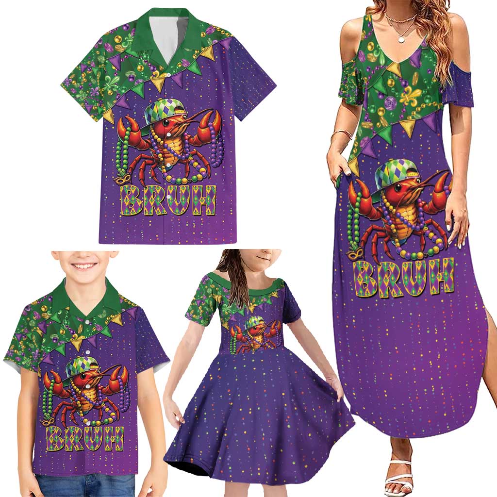 Funny Crawfish Carnival Family Matching Summer Maxi Dress and Hawaiian Shirt It's Mardi Gras Bruh - Wonder Print Shop