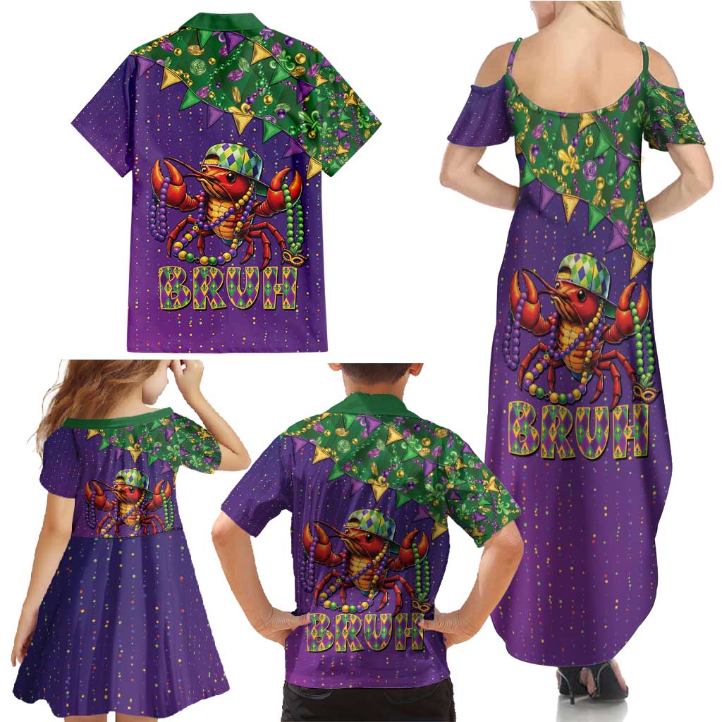 Funny Crawfish Carnival Family Matching Summer Maxi Dress and Hawaiian Shirt It's Mardi Gras Bruh - Wonder Print Shop
