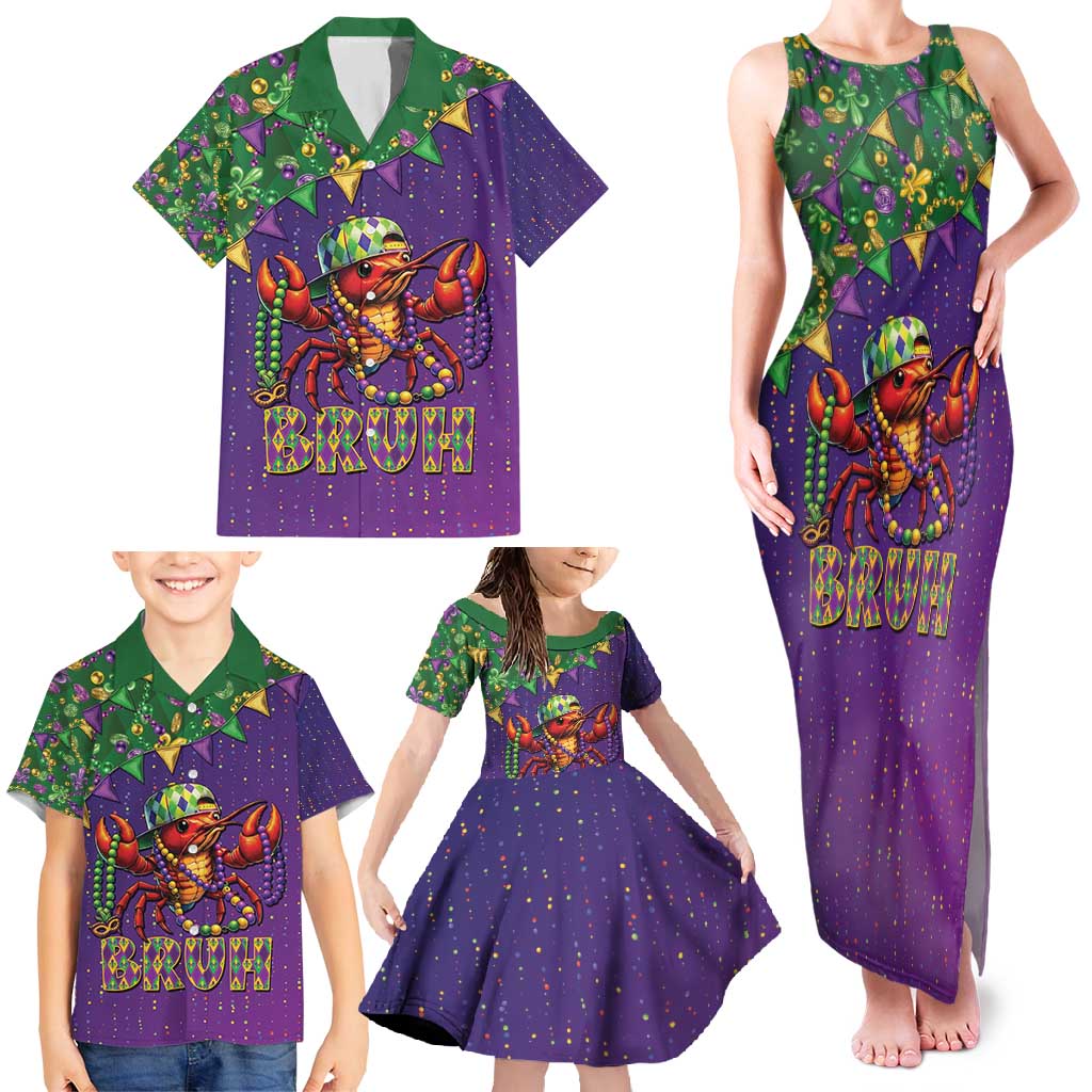 Funny Crawfish Carnival Family Matching Tank Maxi Dress and Hawaiian Shirt It's Mardi Gras Bruh - Wonder Print Shop