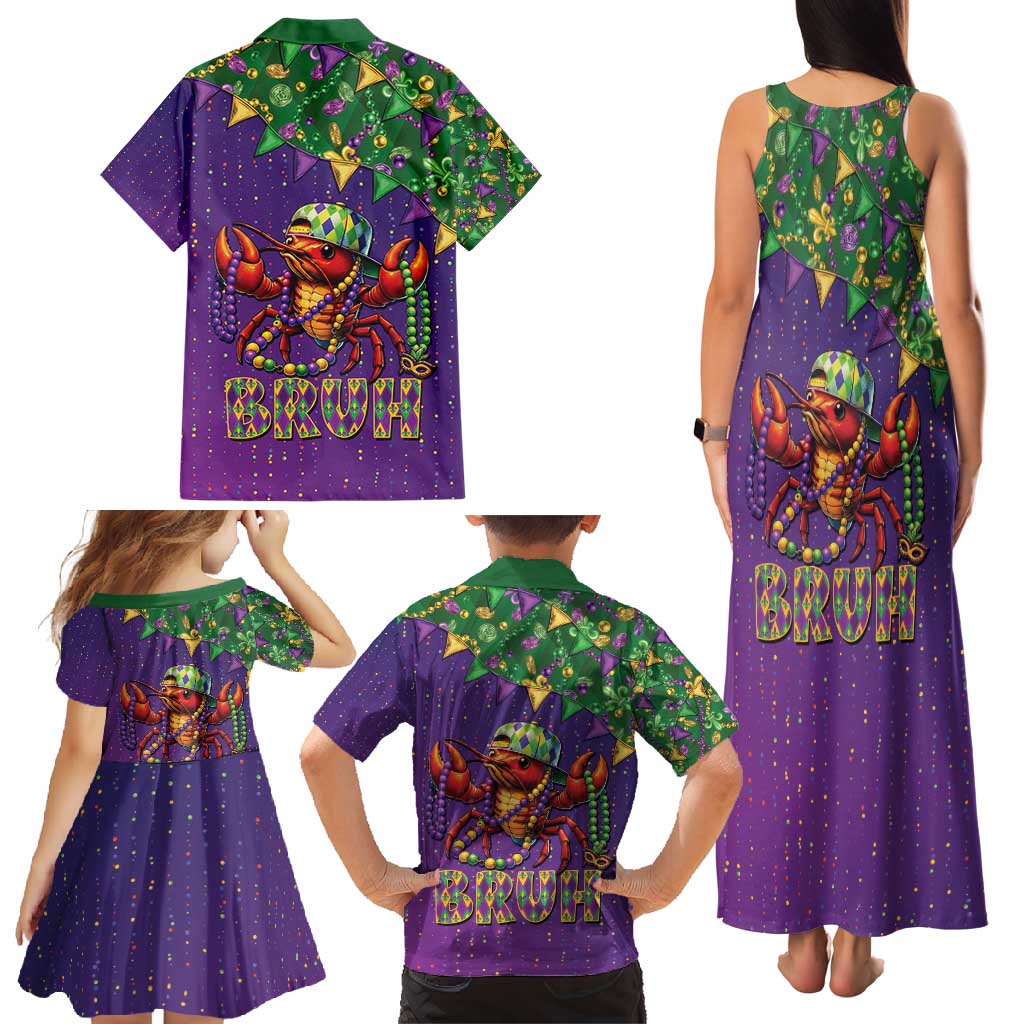 Funny Crawfish Carnival Family Matching Tank Maxi Dress and Hawaiian Shirt It's Mardi Gras Bruh - Wonder Print Shop