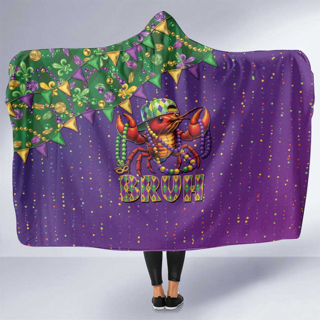 Funny Crawfish Carnival Hooded Blanket It's Mardi Gras Bruh - Wonder Print Shop