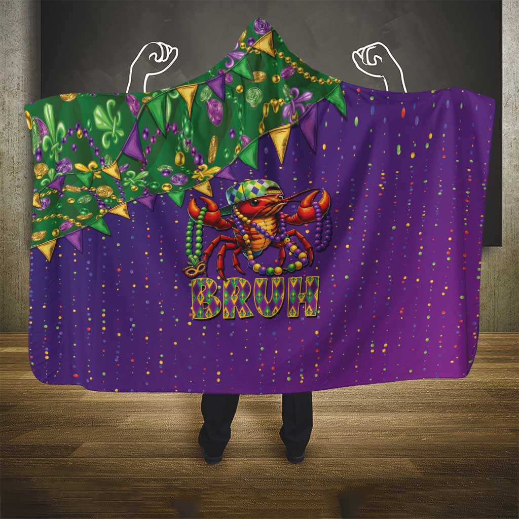 Funny Crawfish Carnival Hooded Blanket It's Mardi Gras Bruh - Wonder Print Shop