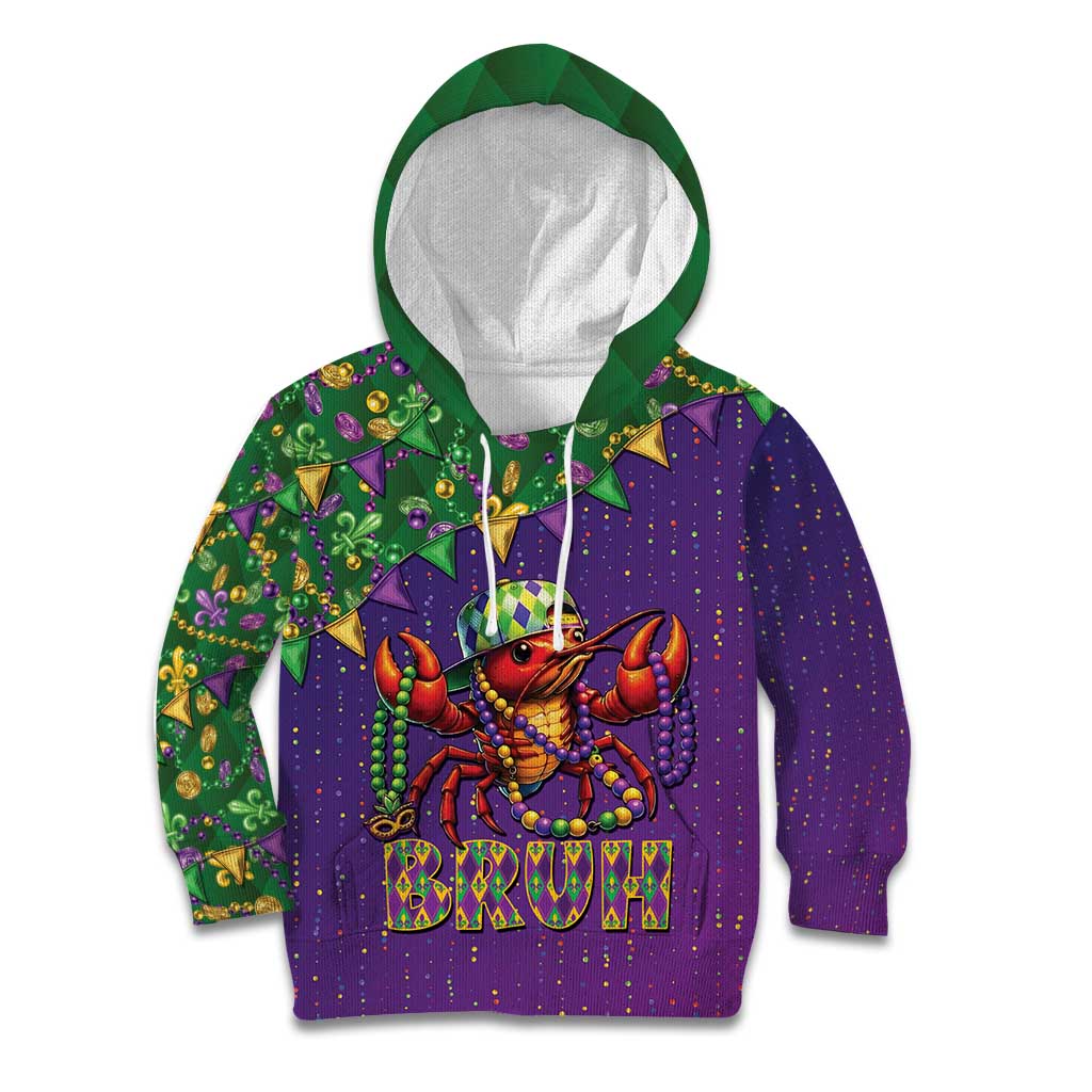 Funny Crawfish Carnival Kid Hoodie It's Mardi Gras Bruh - Wonder Print Shop