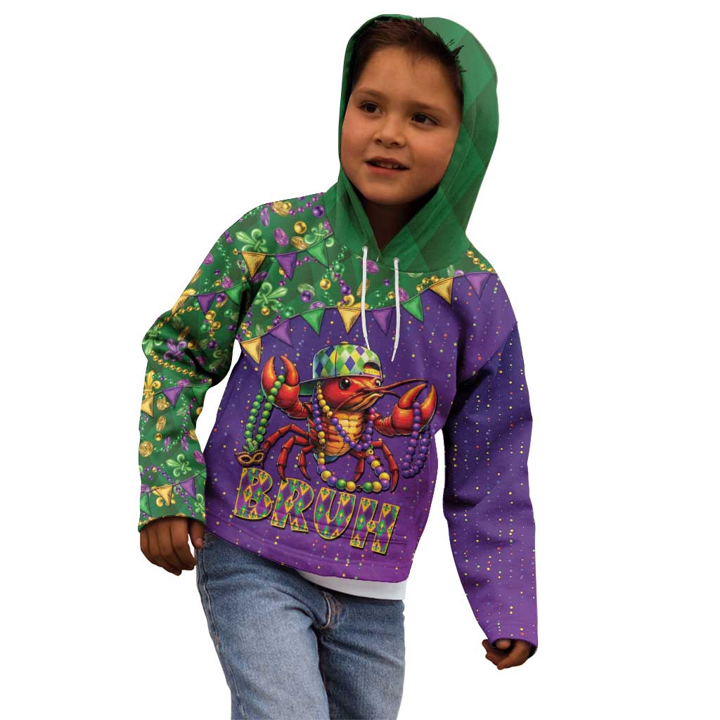 Funny Crawfish Carnival Kid Hoodie It's Mardi Gras Bruh - Wonder Print Shop