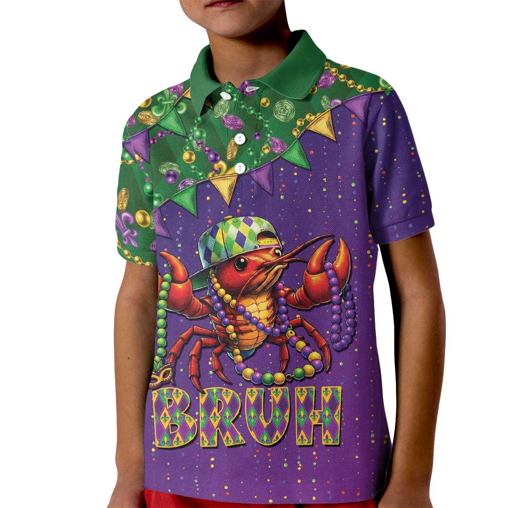 Funny Crawfish Carnival Kid Polo Shirt It's Mardi Gras Bruh - Wonder Print Shop