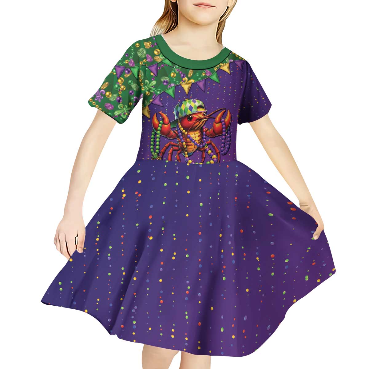 Funny Crawfish Carnival Kid Short Sleeve Dress It's Mardi Gras Bruh - Wonder Print Shop