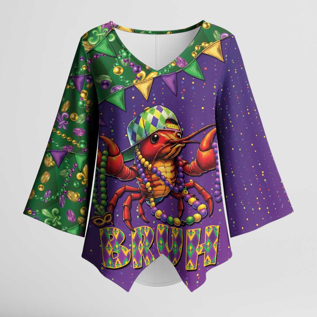 Funny Crawfish Carnival Kimono Sleeve Blouse It's Mardi Gras Bruh - Wonder Print Shop