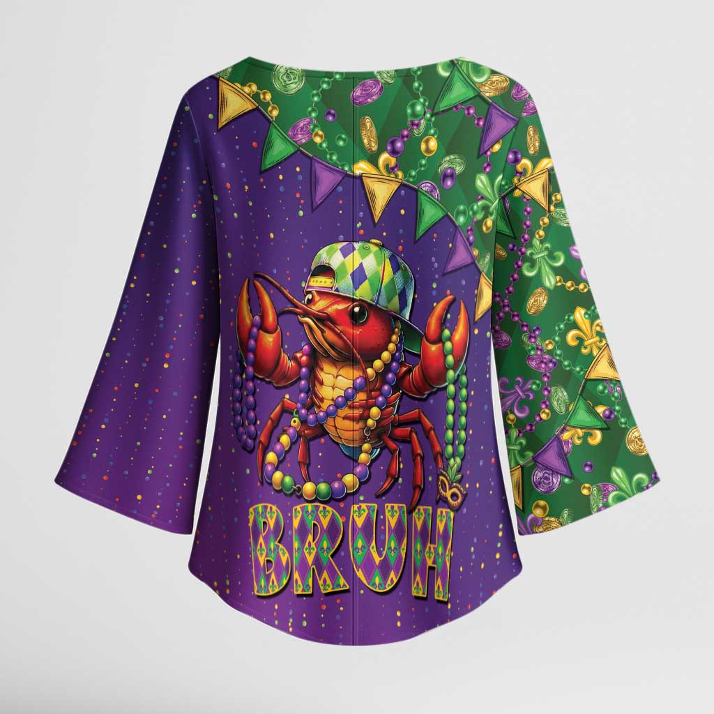 Funny Crawfish Carnival Kimono Sleeve Blouse It's Mardi Gras Bruh - Wonder Print Shop