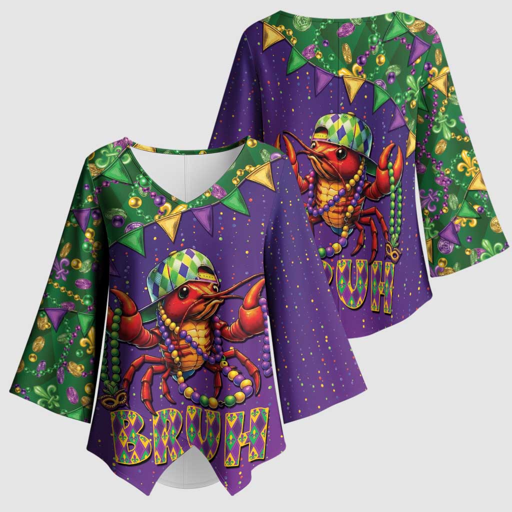 Funny Crawfish Carnival Kimono Sleeve Blouse It's Mardi Gras Bruh - Wonder Print Shop