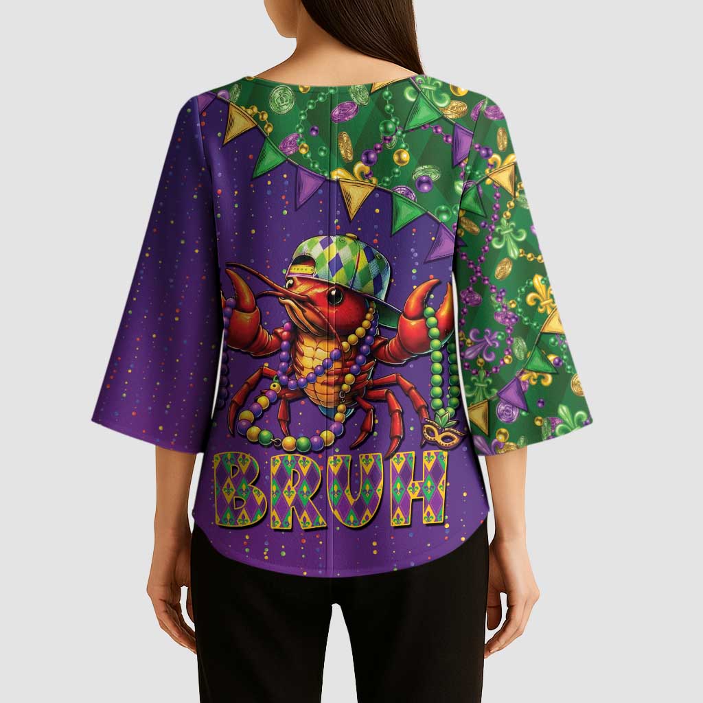 Funny Crawfish Carnival Kimono Sleeve Blouse It's Mardi Gras Bruh - Wonder Print Shop