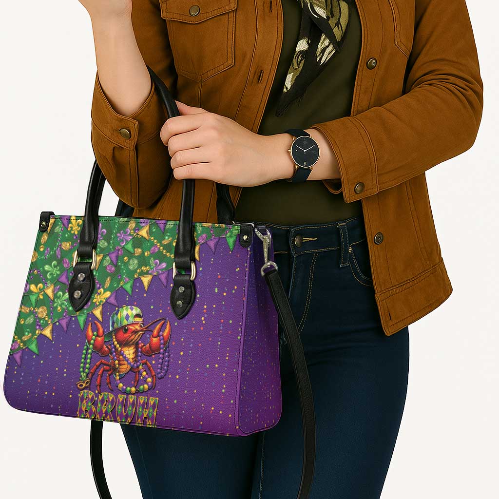 Funny Crawfish Carnival Leather Bag It's Mardi Gras Bruh - Wonder Print Shop