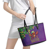 Funny Crawfish Carnival Leather Tote Bag It's Mardi Gras Bruh - Wonder Print Shop