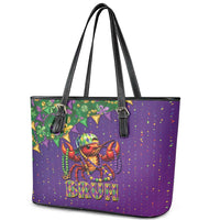 Funny Crawfish Carnival Leather Tote Bag It's Mardi Gras Bruh - Wonder Print Shop
