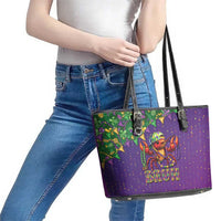 Funny Crawfish Carnival Leather Tote Bag It's Mardi Gras Bruh - Wonder Print Shop