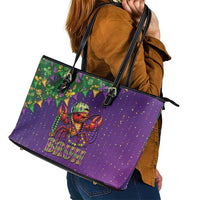 Funny Crawfish Carnival Leather Tote Bag It's Mardi Gras Bruh - Wonder Print Shop