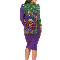 Funny Crawfish Carnival Long Sleeve Bodycon Dress It's Mardi Gras Bruh - Wonder Print Shop