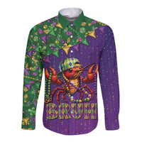 Funny Crawfish Carnival Long Sleeve Button Shirt It's Mardi Gras Bruh - undefined