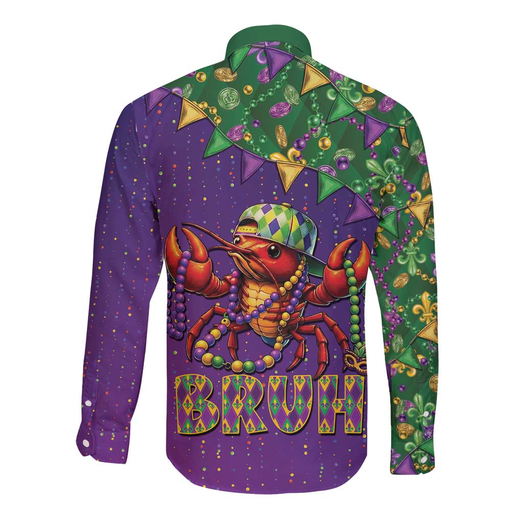 Funny Crawfish Carnival Long Sleeve Button Shirt It's Mardi Gras Bruh - undefined