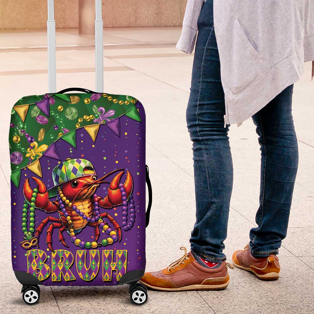 Funny Crawfish Carnival Luggage Cover It's Mardi Gras Bruh - Wonder Print Shop