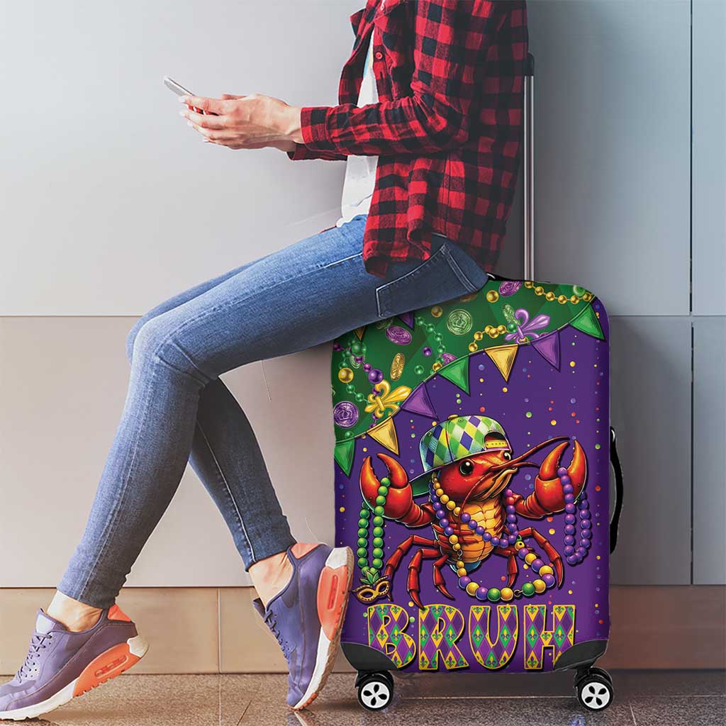 Funny Crawfish Carnival Luggage Cover It's Mardi Gras Bruh - Wonder Print Shop