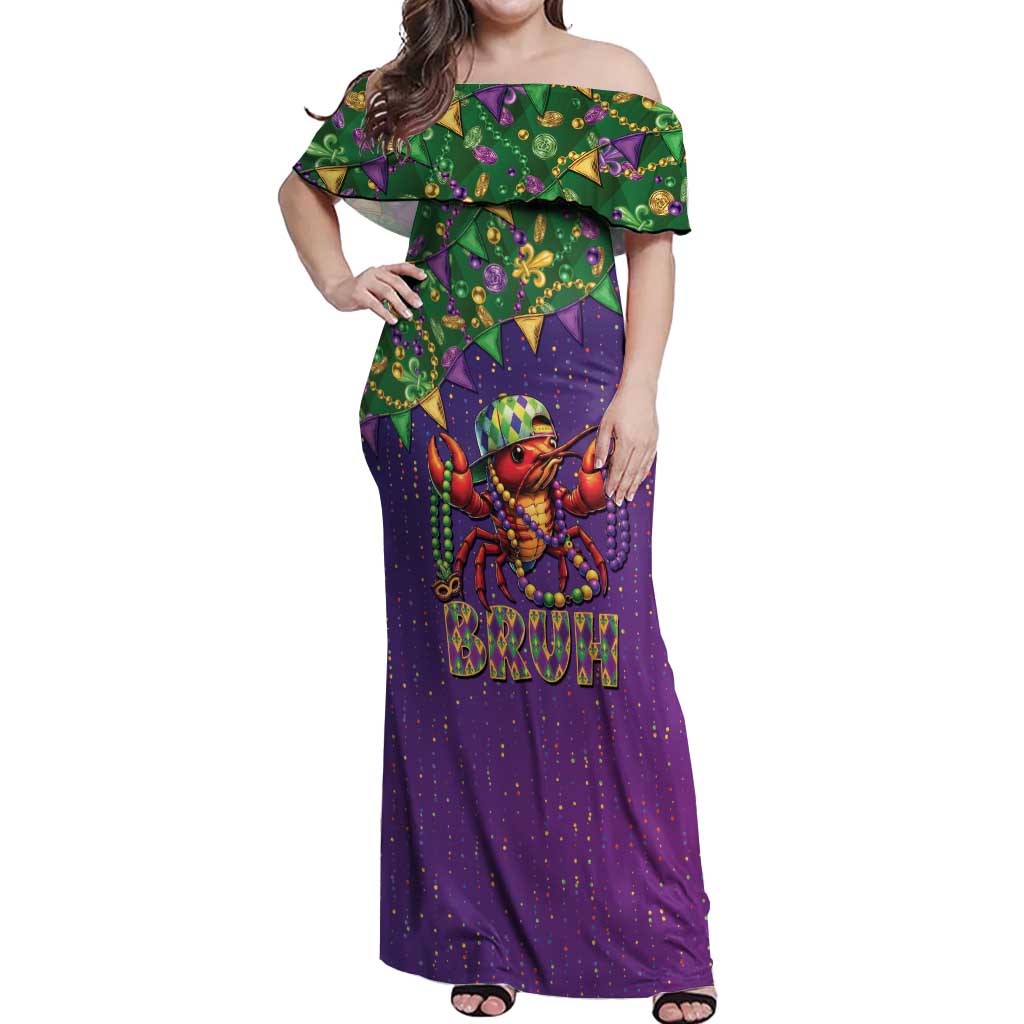 Funny Crawfish Carnival Off Shoulder Maxi Dress It's Mardi Gras Bruh - Wonder Print Shop