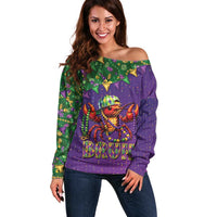 Funny Crawfish Carnival Off Shoulder Sweater It's Mardi Gras Bruh - Wonder Print Shop