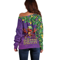Funny Crawfish Carnival Off Shoulder Sweater It's Mardi Gras Bruh - Wonder Print Shop